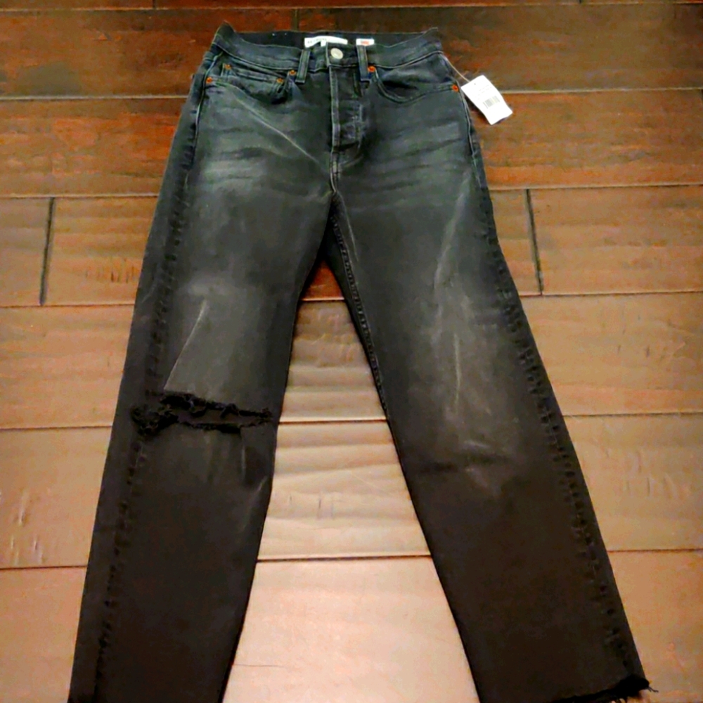 Re/Done Ultra High Rise Ripped Stove Pipe Jeans